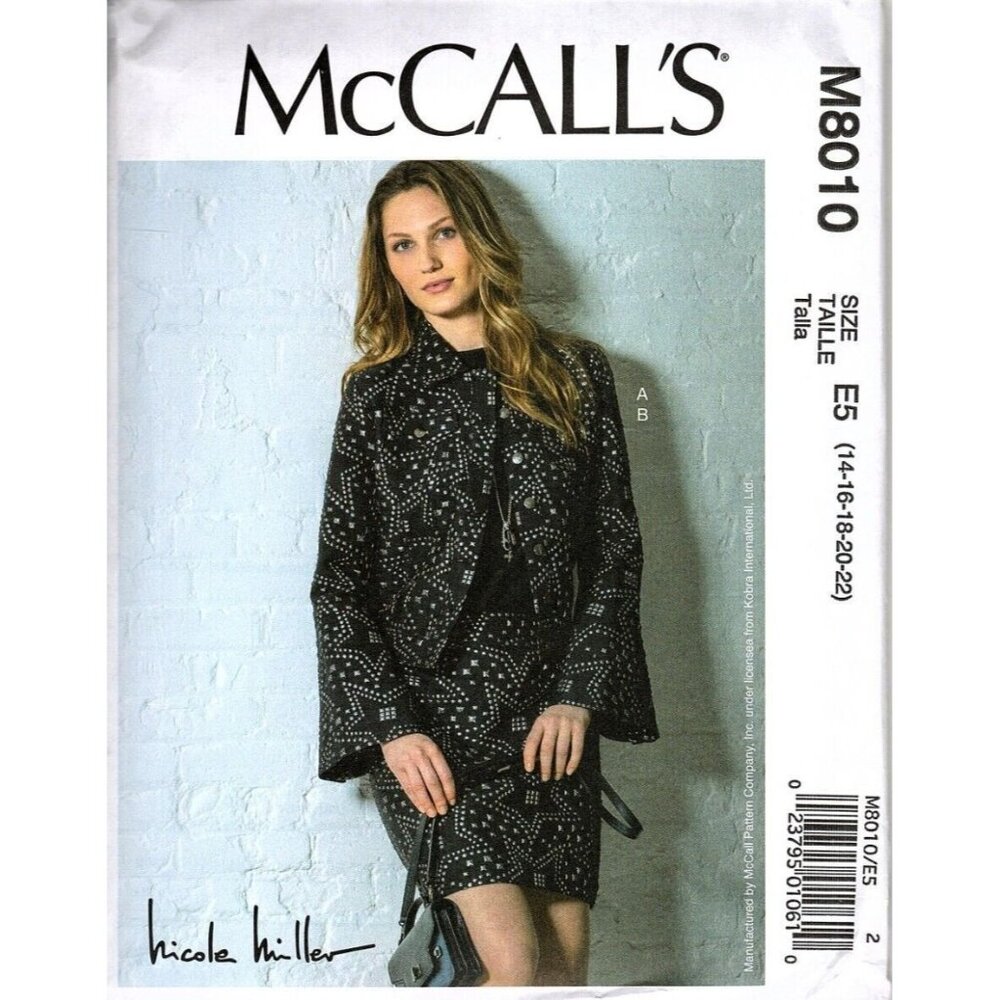 McCalls M8010 Misses 14 to 22 Nicole Miller Jacket, Skirt Uncut Sewing Pattern